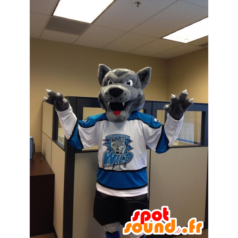 Maskot šedý vlk ve sportovní oblečení - MASFR21853 - vlk Maskoti Maskot šedý vlk ve sportovní oblečení - MASFR21853 - vlk Maskoti