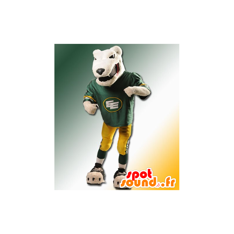 Mascotte d'ours beige à l'air féroce et en tenue de sport - MASFR21855 - Mascotte d'ours