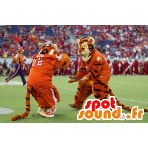 2 mascots tigers, orange, black and white - MASFR21858 - Tiger mascots