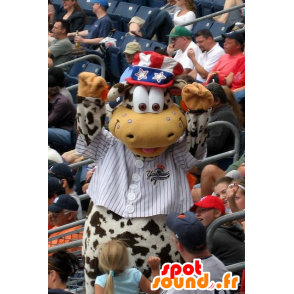 Mucca divertente mascotte, bianco, marrone screziato - MASFR21860 - Mucca mascotte