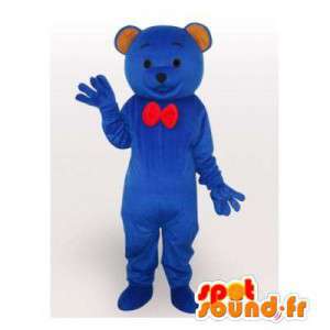 Blauw beer mascotte met een vlinder knoop - MASFR006481 - Bear Mascot