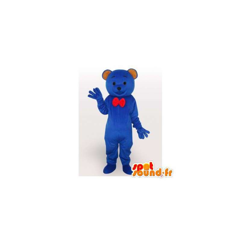 Blue bear mascot with a node butterfly - MASFR006481 - Bear mascot