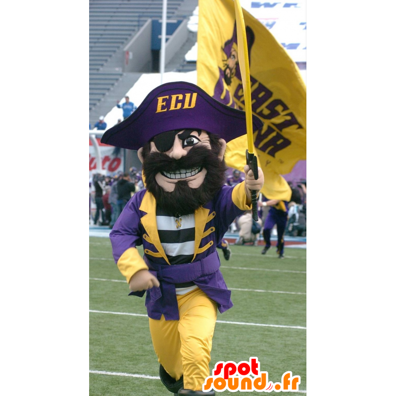 Pirate Mascot, in traditional yellow and purple outfit - MASFR21863 - Mascottes de Pirate