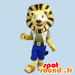 Lion mascot, yellow and brown cub in explorer - MASFR21866 - Lion mascots