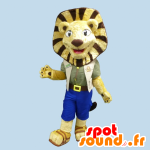 λιοντάρι μασκότ, κίτρινο και καφέ cub σε explorer - MASFR21866 - Λιοντάρι μασκότ