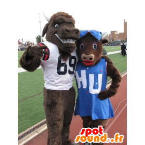 2 mascots, brown cow and bull - MASFR21870 - Mascot cow