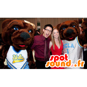 2 brown bear mascots in sports outfit - MASFR21872 - Bear mascot