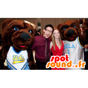 2 mascottes d'ours marron, en tenue de sport - MASFR21872 - Mascotte d'ours