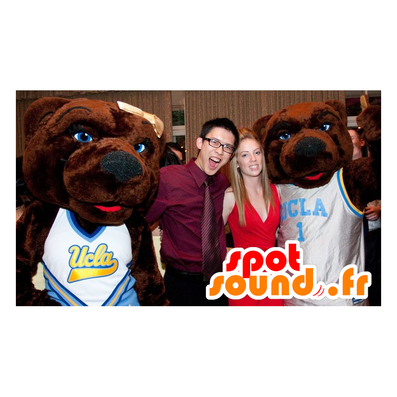 2 brown bear mascots in sports outfit - MASFR21872 - Bear mascot