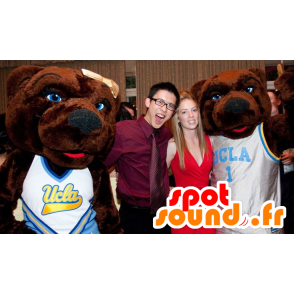 2 brown bear mascots in sports outfit - MASFR21872 - Bear mascot