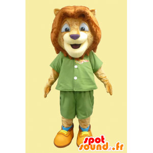 Poco mascotte leone, cucciolo di leone verde vestito - MASFR21873 - Mascotte Leone