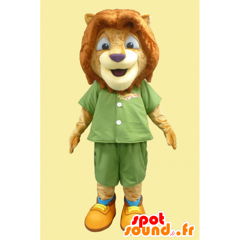 Kleine leeuw mascotte, leeuwenwelpje in groene uitrusting - MASFR21873 - Lion Mascottes