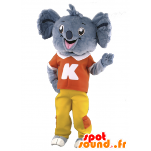 Maskotka szarą koala trzyma czerwony i żółty - MASFR21874 - Koala Maskotki