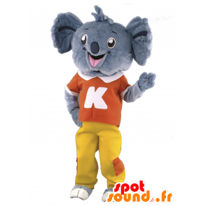 Grå koala maskot i rødt og gult tøj - Spotsound maskot kostume