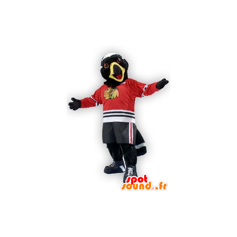 Eagle maskot, svartvitt fågel, i sportkläder - Spotsound maskot
