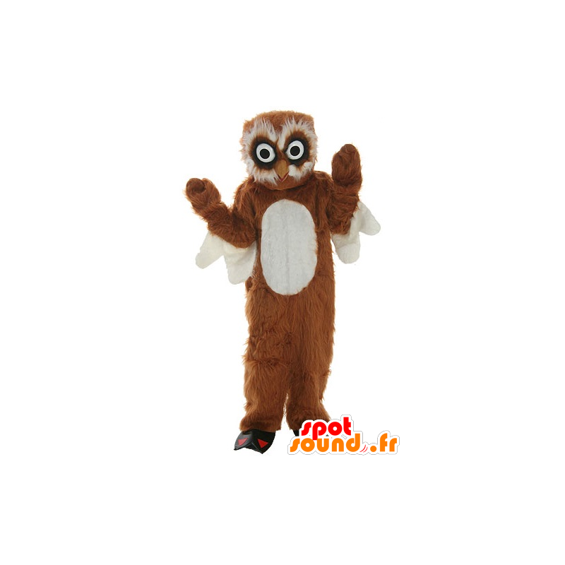 Mascot brun og hvit ugle, alle hårete - MASFR21878 - Mascot fugler