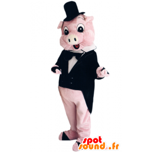 Rosa gris maskot kostym och slips - Spotsound maskot