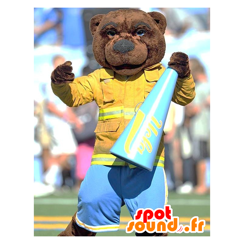 Mascot pukeutunut palomies ruskeakarhu - MASFR21880 - Bear Mascot