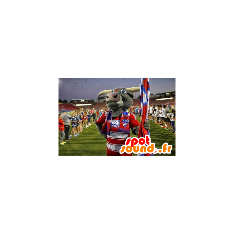 Krávou maskot, šedá buvol ve sportovní oblečení - MASFR21882 - kráva Maskoti Krávou maskot, šedá buvol ve sportovní oblečení - MASFR21882 - kráva Maskoti
