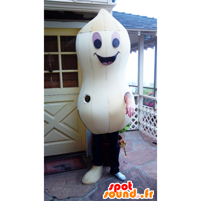 White peanut mascot, giant and smiling - MASFR21885 - Fast food mascots