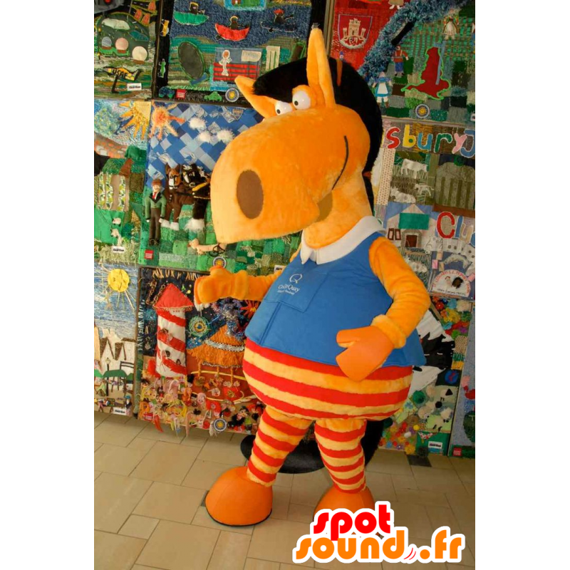 Oranje paard mascotte, rood en zwart, grappige en kleurrijke - MASFR21886 - Horse mascottes