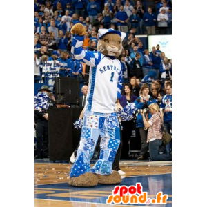Tiger Mascot, lynx, blue and white outfit - MASFR21890 - Tiger mascots