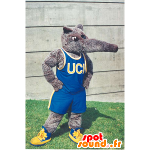 Grå tapirmaskot, i blå sportkläder - Spotsound maskot