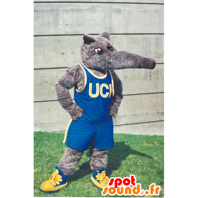 Mascot grau Tapir, in blau gekleidet Sport - MASFR21891 - Sport-Maskottchen Mascot grau Tapir, in blau gekleidet Sport - MASFR21891 - Sport-Maskottchen