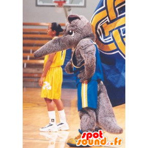 Mascot grau Tapir, in blau gekleidet Sport - MASFR21891 - Sport-Maskottchen
