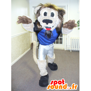 Mascot bege e castanho leão com uma mane cabeludo - MASFR21892 - Mascotes leão