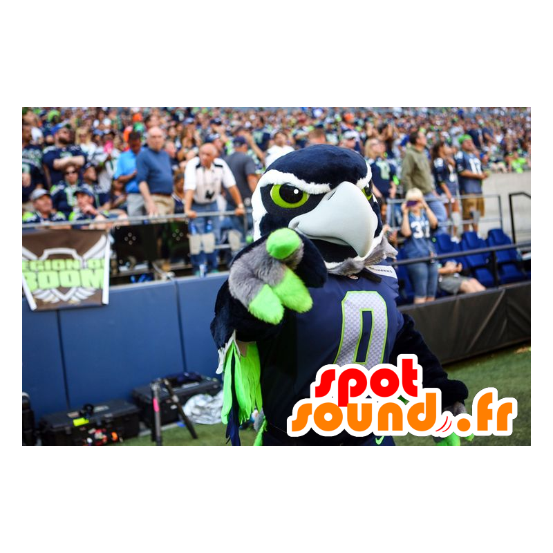 Fågelmaskot, blå örn, vit, grön och grå - Spotsound maskot Fågelmaskot, blå örn, vit, grön och grå - Spotsound maskot