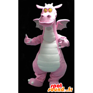 ピンクと白のドラゴンのマスコット、キュートで笑顔-MASFR21896-ドラゴンのマスコット
