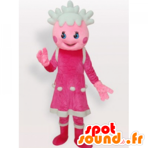 Menina boneca mascote rosa e branco - MASFR21899 - mascotes criança