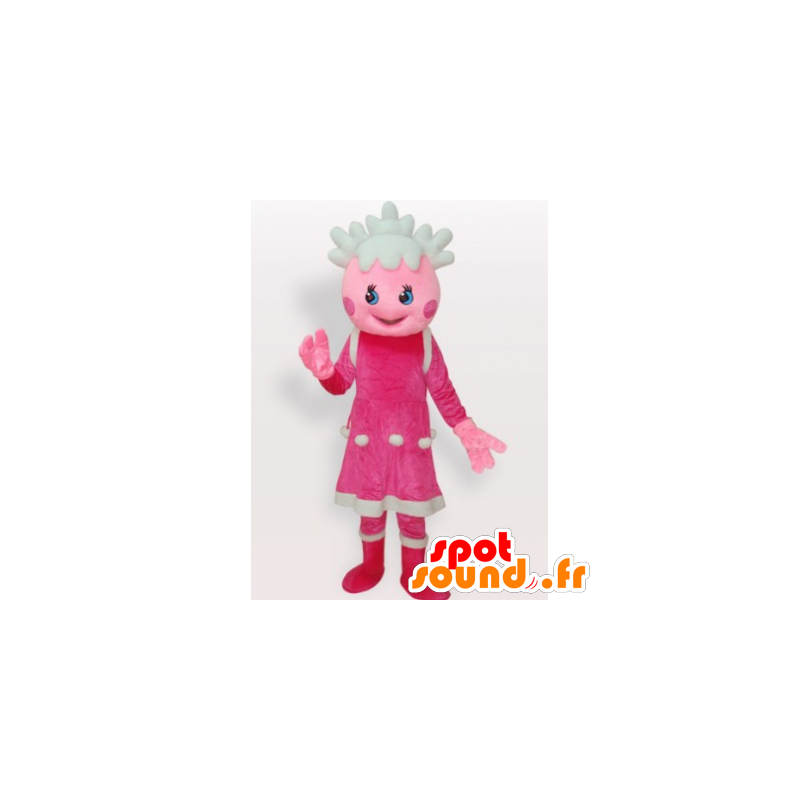 Girl mascot, pink and white doll - MASFR21899 - Mascots child