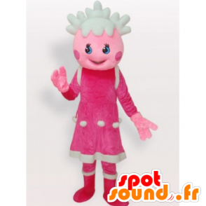 Girl mascot, pink and white doll - MASFR21899 - Mascots child