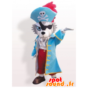 Cão lobo mascote no traje do pirata - MASFR21901 - mascotes piratas