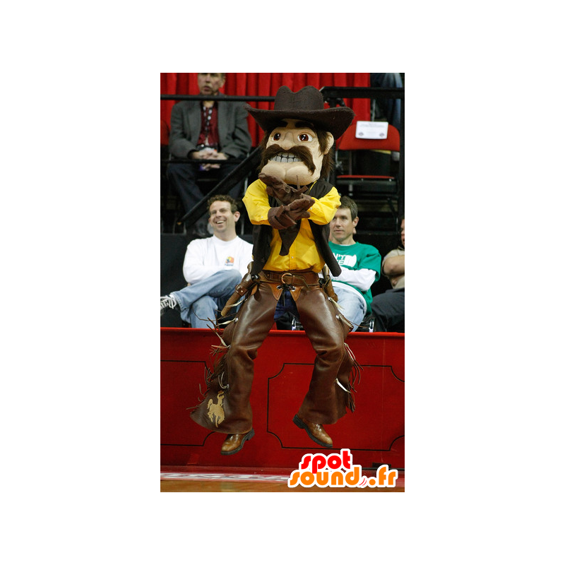 Bigode mascote cowboy no equipamento amarelo e marrom - MASFR21905 - Mascotes humanos