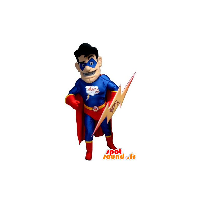 Superhero mascot holding red and blue, with a flash - MASFR21910 - Superhero mascot