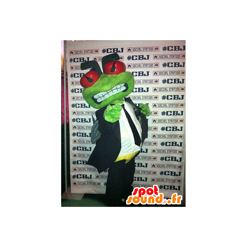 Grön grodamaskot, i kostym och slips - Spotsound maskot