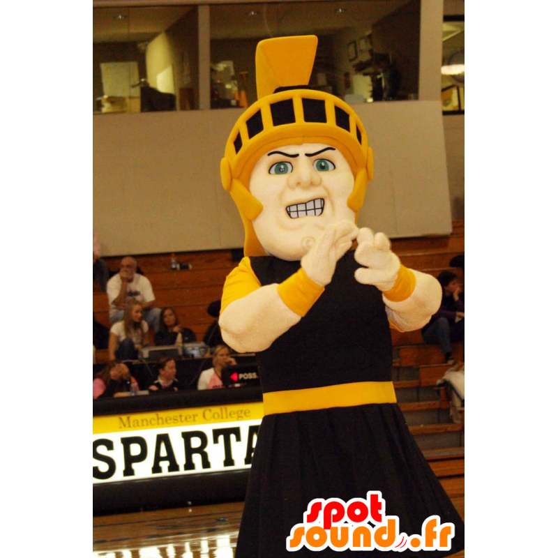 Cavaleiro Mascot roupa preta com um capacete amarelo - MASFR21915 - cavaleiros mascotes