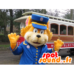 Gekleed oranje kat Mascot trein controller - MASFR21926 - Cat Mascottes