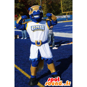 Mascot horse blue and gold, in middle age costume - MASFR21928 - Mascots horse