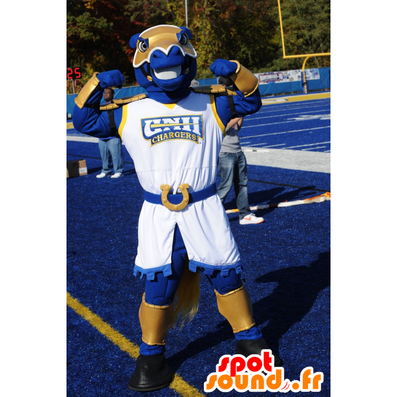 Mascot horse blue and gold, in middle age costume - MASFR21928 - Mascots horse Mascot horse blue and gold, in middle age costume - MASFR21928 - Mascots horse