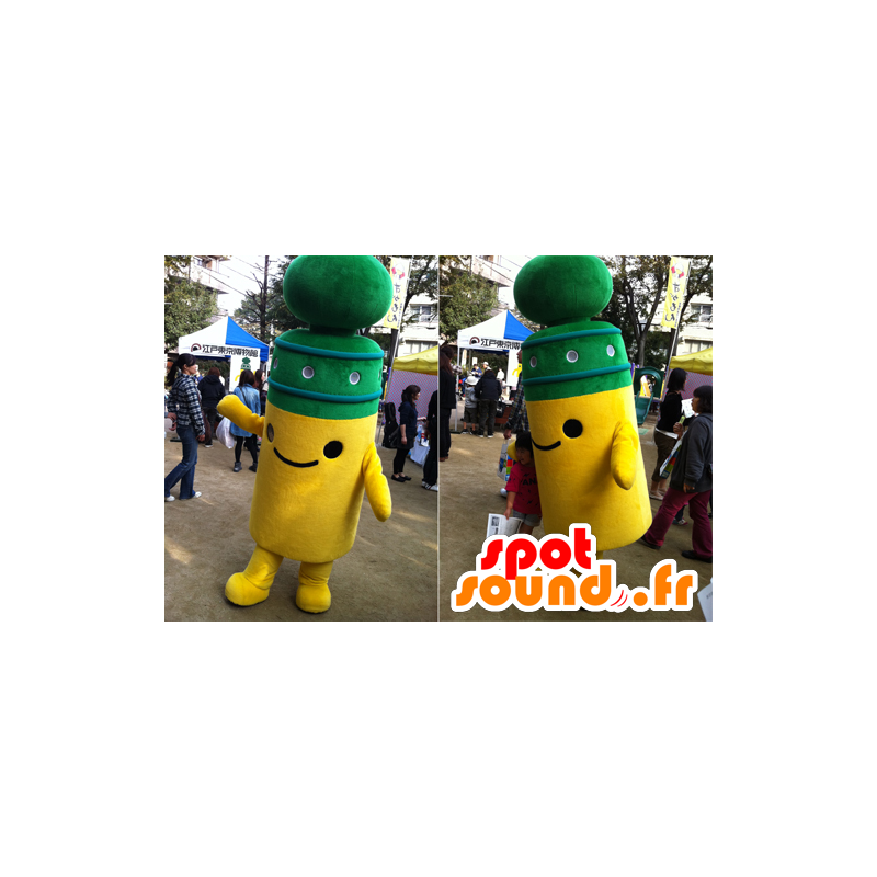Keltainen ja vihreä maskotti, postitse, söpö ja hymyilevä - MASFR21930 - Mascottes non-classées