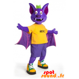 Lilla bat maskot, gul og grøn - Spotsound maskot kostume