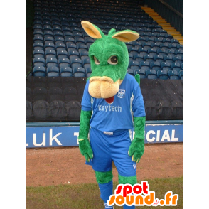 Maskot zelené a růžové zadek v modrém oblečení - MASFR21935 - hospodářská zvířata