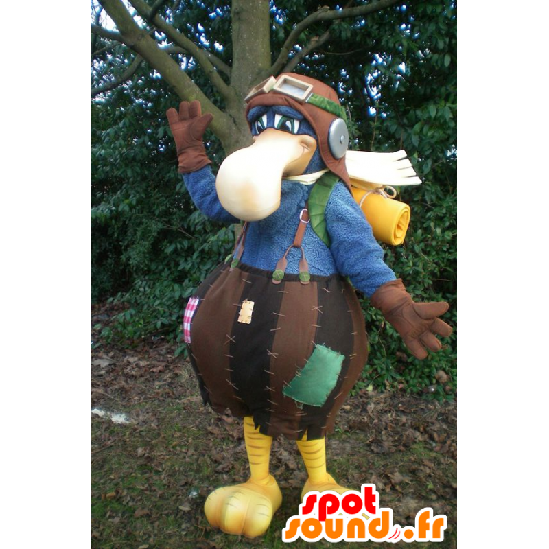 Big blue bird mascot, dressed in aviator - MASFR21937 - Mascot of birds Big blue bird mascot, dressed in aviator - MASFR21937 - Mascot of birds