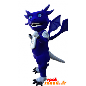 Mascote dragão azul e branco, engraçado e original - MASFR21939 - Dragão mascote