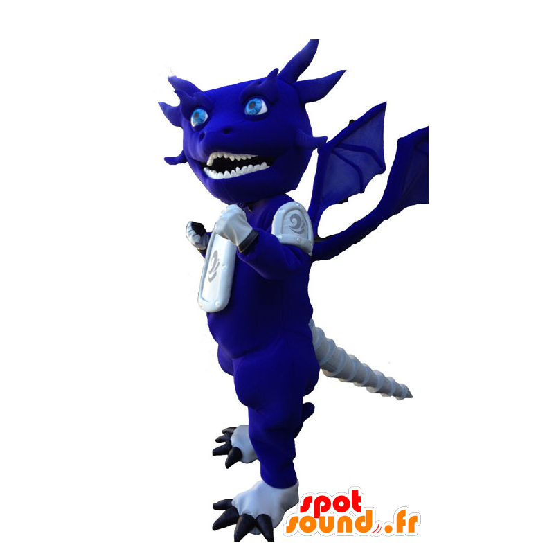 Mascotte de dragon bleu et blanc, rigolo et original - MASFR21939 - Mascotte de dragon