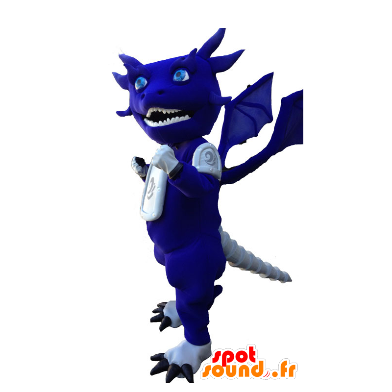 Mascotte drago blu e bianco, divertente e originale - MASFR21939 - Mascotte drago